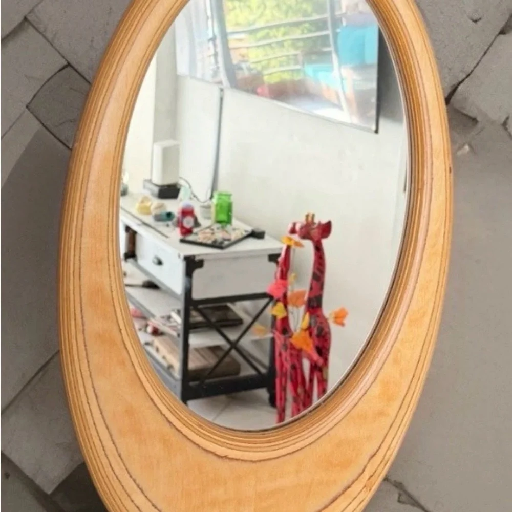 • vintage mirror Artist-Signed W. Schwab Hardwood Sculptural– rare– 22” x 14”